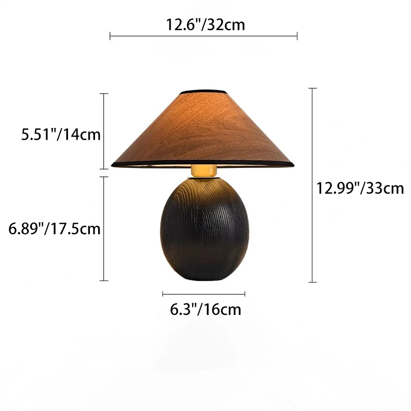 Traditional Vintage Round Conical Jar Base Solid Wood 1-Light Table Lamp For Bedroom