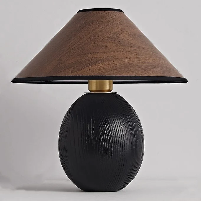 Traditional Vintage Round Conical Jar Base Solid Wood 1-Light Table Lamp For Bedroom