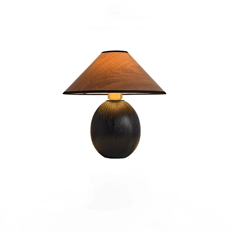 Traditional Vintage Round Conical Jar Base Solid Wood 1-Light Table Lamp For Bedroom