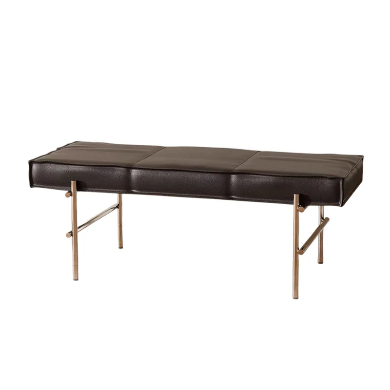 Modern Transitional Rectangular PU Leather Upholstered Stainless Steel Entryway Bench Footstool For Living Room