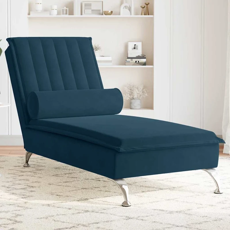 Chaise lounge de massagem com rolo veludo azul
