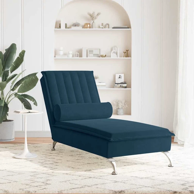 Chaise lounge de massagem com rolo veludo azul