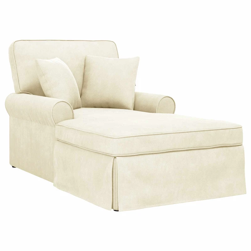 Chaise Lounge com Saia 3 unid. Creme Tecido de Veludo Cotele