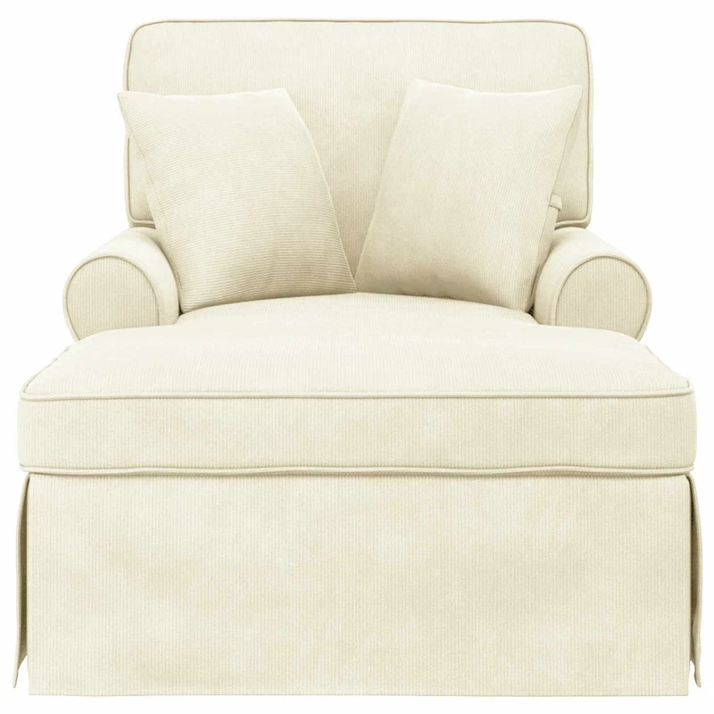 Chaise Lounge com Saia 3 unid. Creme Tecido de Veludo Cotele
