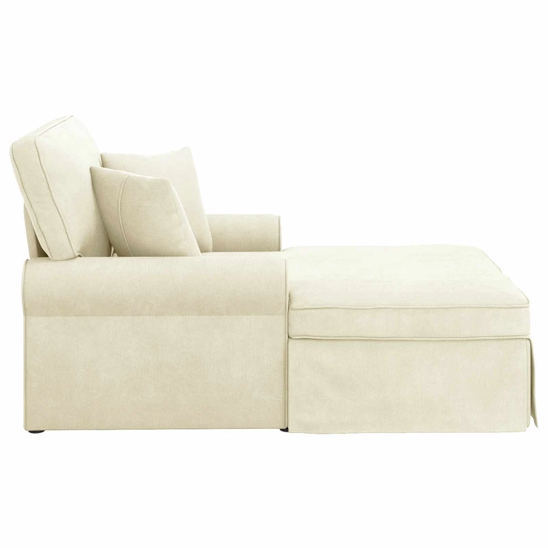 Chaise Lounge com Saia 3 unid. Creme Tecido de Veludo Cotele