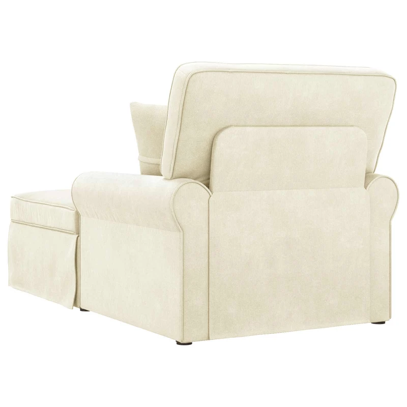 Chaise Lounge com Saia 3 unid. Creme Tecido de Veludo Cotele