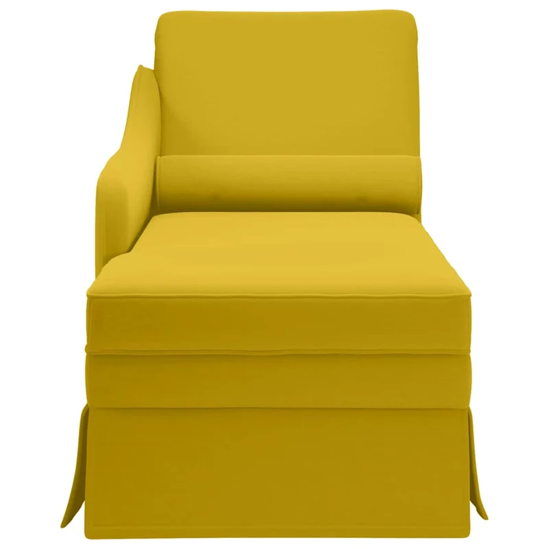 Chaise-longue com almofada e apoio braço direito veludo amarelo