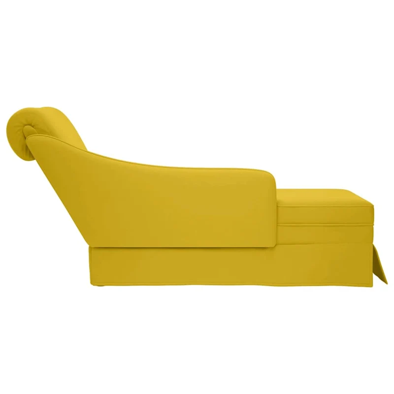 Chaise-longue com almofada e apoio braço direito veludo amarelo