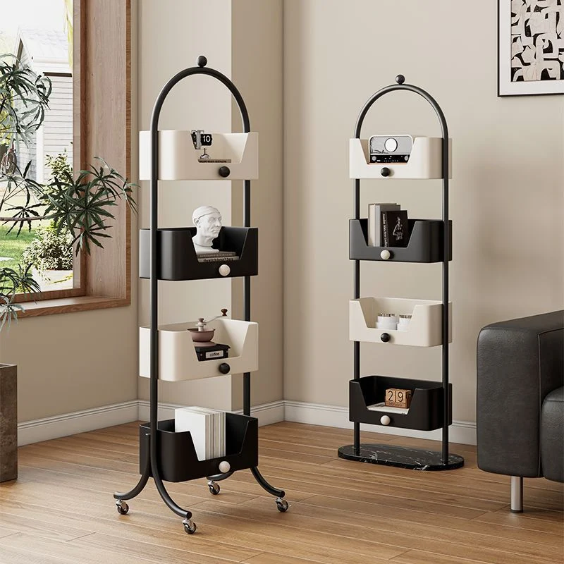 Modern Minimalist Iron & Marble Rectangular Bookshelf 4-Tier Storage Rack For Living Room & Home Office
