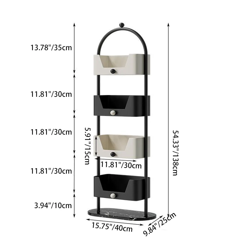 Modern Minimalist Iron & Marble Rectangular Bookshelf 4-Tier Storage Rack For Living Room & Home Office