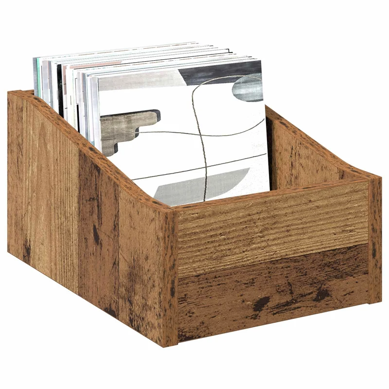 Caixa de Discos LP 2 unid. Madeira antiga 23 x 33 x 16 cm