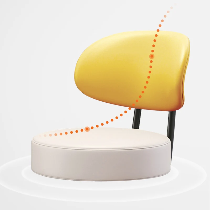Modern Minimalist Round Curved Napa Leather Metal Desk Chair Backrest Armless For Home Office