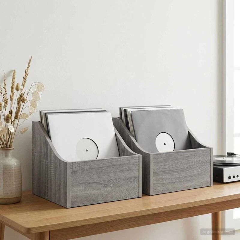 Caixa de Discos LP 2 unid. Sonoma cinzento 37 x 33 x 32 cm