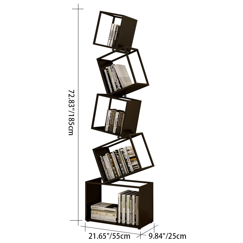 Contemporary Creative Square Iron Bookshelf 5-Shelf For Home Office
