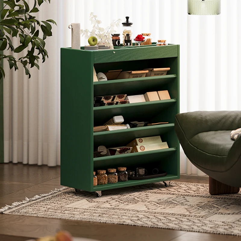 Modern Minimalist Rectangular Solid Rubberwood & Solid Wood Multi-Layer Board Movable Bookshelf 5-Tier For Study