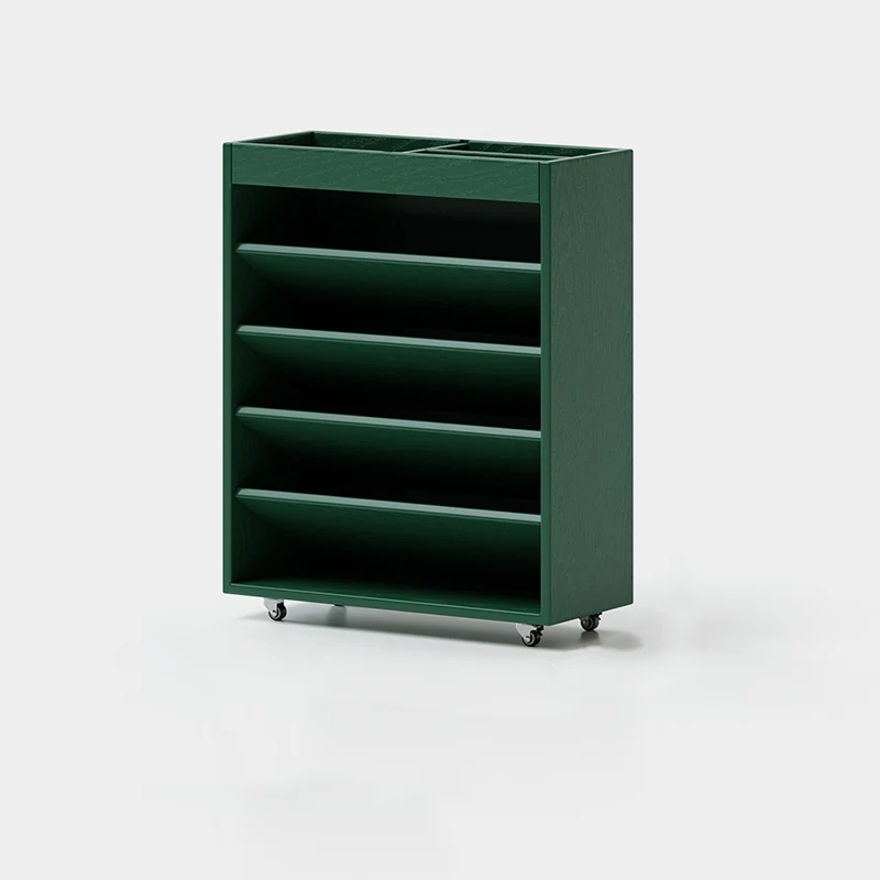 Modern Minimalist Rectangular Solid Rubberwood & Solid Wood Multi-Layer Board Movable Bookshelf 5-Tier For Study