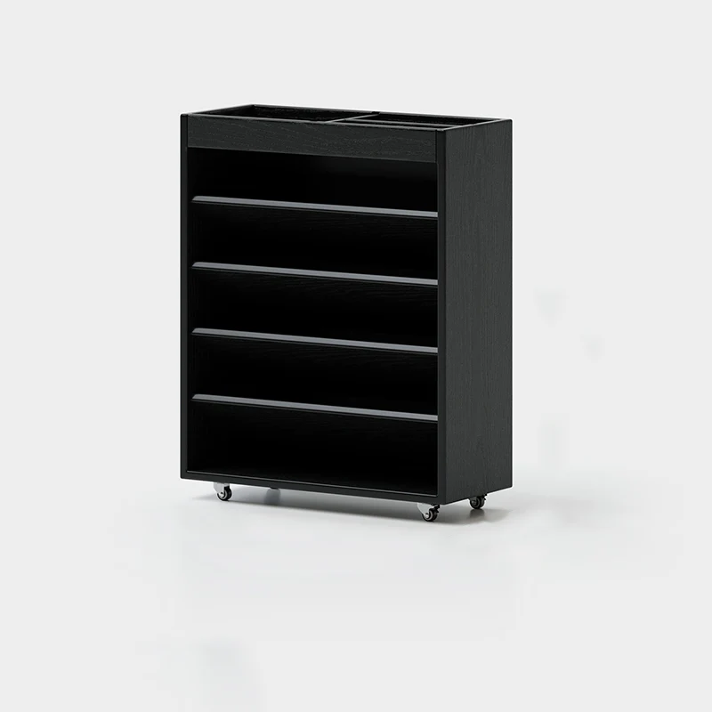 Modern Minimalist Rectangular Solid Rubberwood & Solid Wood Multi-Layer Board Movable Bookshelf 5-Tier For Study
