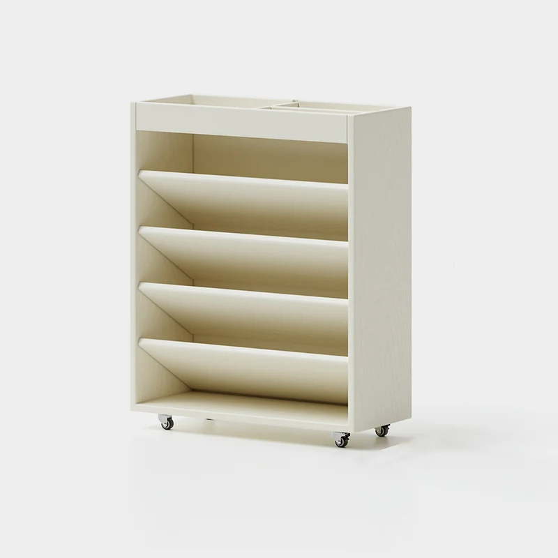 Modern Minimalist Rectangular Solid Rubberwood & Solid Wood Multi-Layer Board Movable Bookshelf 5-Tier For Study