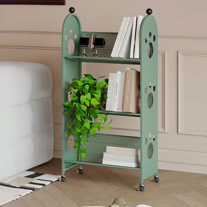 Modern Minimalist Corrosion Resistant Rectangular Iron Movable Rolling Storage Shelf 3-Tier For Study