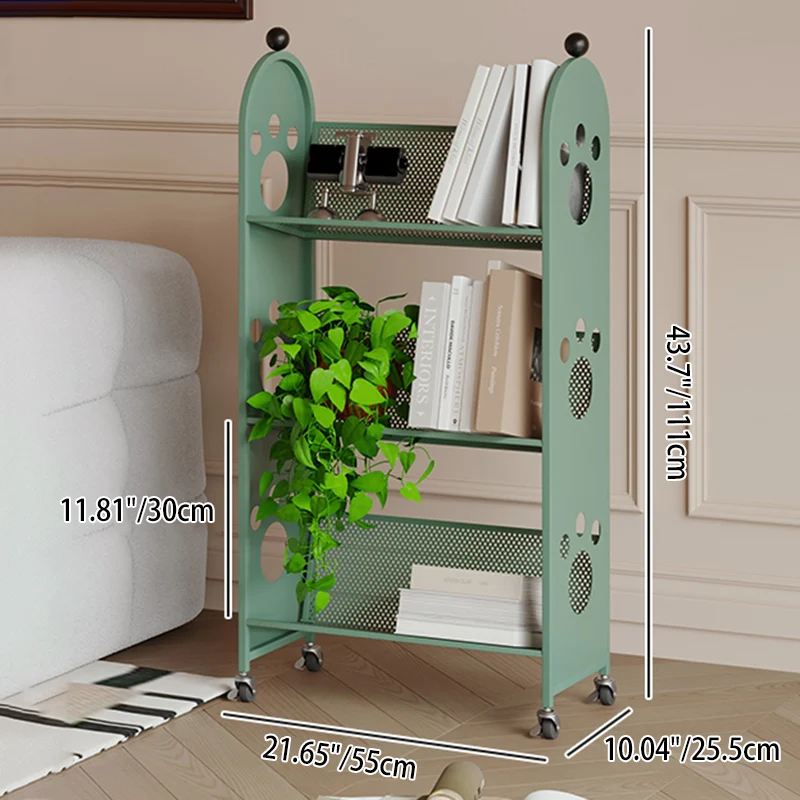 Modern Minimalist Corrosion Resistant Rectangular Iron Movable Rolling Storage Shelf 3-Tier For Study