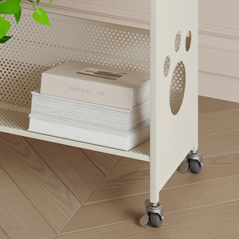 Modern Minimalist Corrosion Resistant Rectangular Iron Movable Rolling Storage Shelf 3-Tier For Study