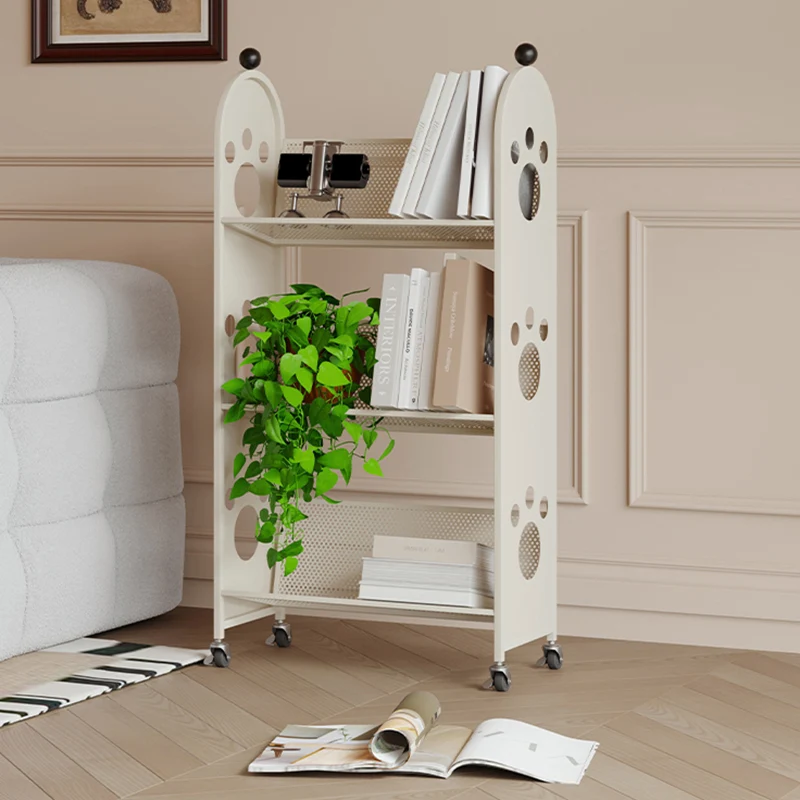 Modern Minimalist Corrosion Resistant Rectangular Iron Movable Rolling Storage Shelf 3-Tier For Study