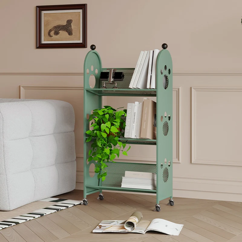 Modern Minimalist Corrosion Resistant Rectangular Iron Movable Rolling Storage Shelf 3-Tier For Study