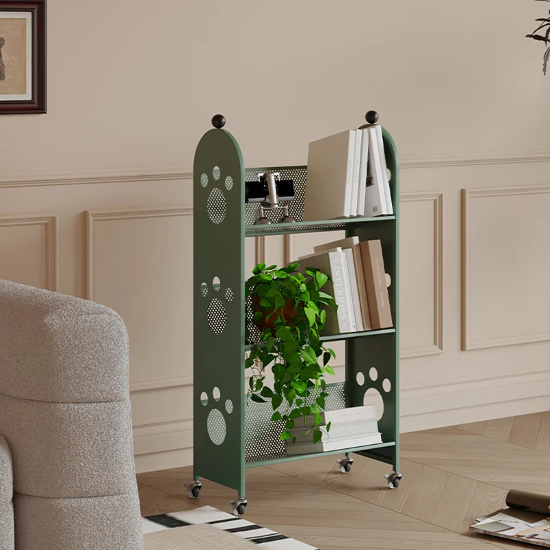 Modern Minimalist Corrosion Resistant Rectangular Iron Movable Rolling Storage Shelf 3-Tier For Study