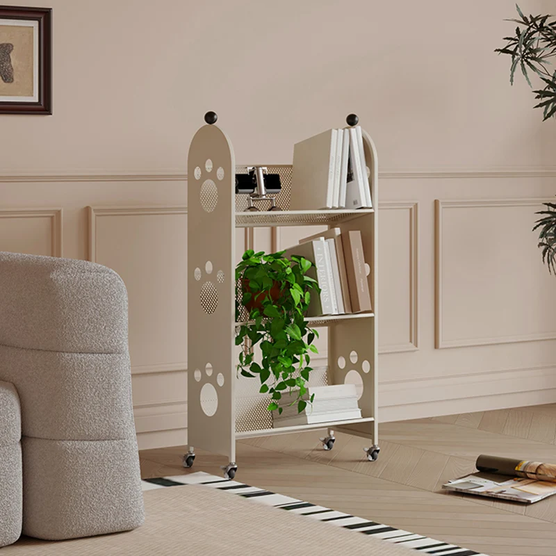 Modern Minimalist Corrosion Resistant Rectangular Iron Movable Rolling Storage Shelf 3-Tier For Study