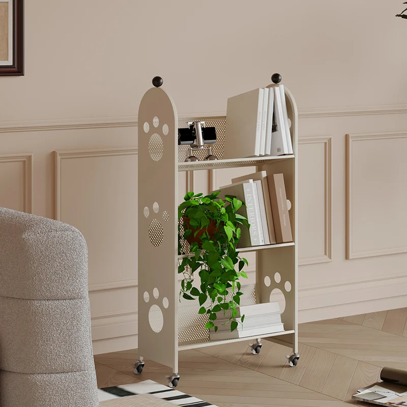 Modern Minimalist Corrosion Resistant Rectangular Iron Movable Rolling Storage Shelf 3-Tier For Study