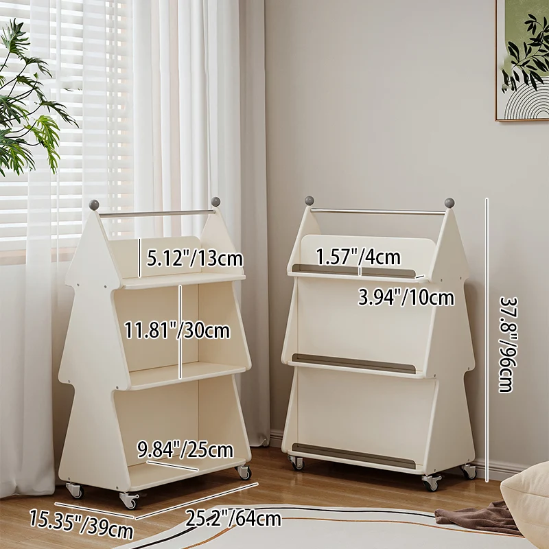 Contemporary Creative Christmas Tree Solid Wood Particle Board Acrylic Iron Kids Movable Bookshelf 3-Tier For Study