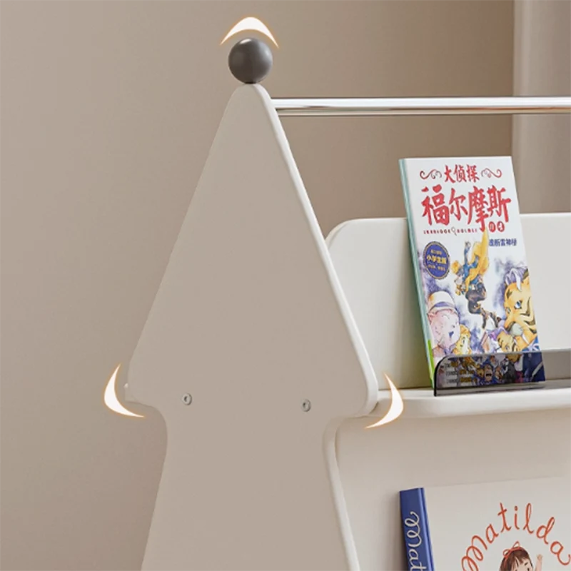 Contemporary Creative Christmas Tree Solid Wood Particle Board Acrylic Iron Kids Movable Bookshelf 3-Tier For Study
