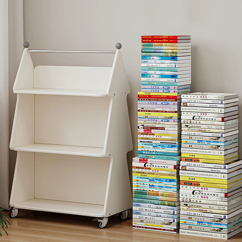Contemporary Creative Christmas Tree Solid Wood Particle Board Acrylic Iron Kids Movable Bookshelf 3-Tier For Study