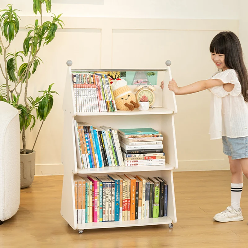 Contemporary Creative Christmas Tree Solid Wood Particle Board Acrylic Iron Kids Movable Bookshelf 3-Tier For Study