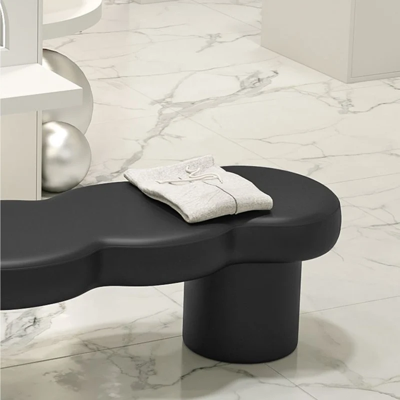 Contemporary Creative Solid Wood Wave-Design Bench With Faux Leather/Velvet For Entryway