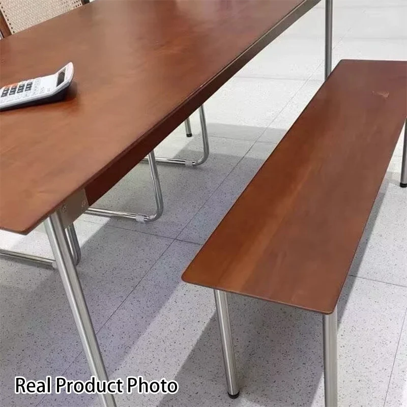Modern Minimalist Pine & Stainless Steel Rectangular Bench Backless For Dining Room