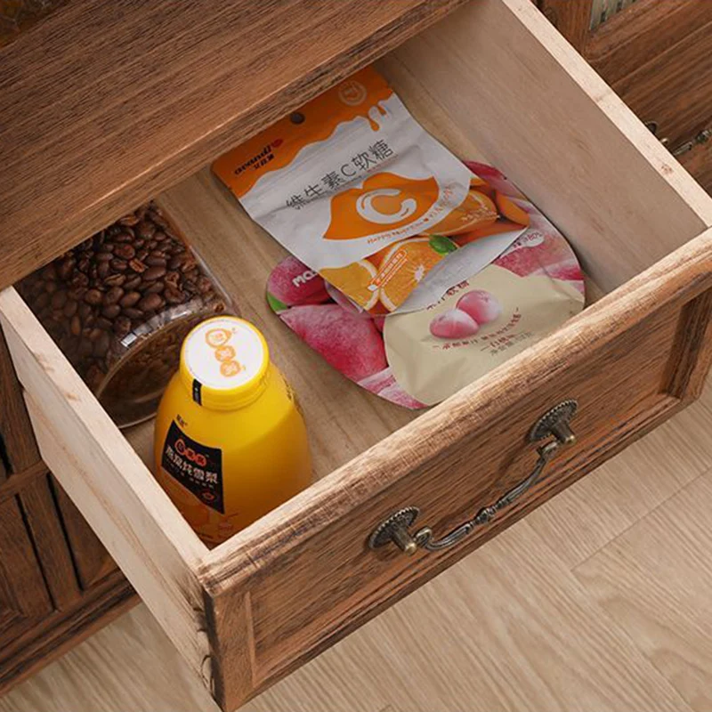 Modern Minimalist Rectangular Solid Wood Rattan Glass Storage Cabinet 5-Drawer 2-Cabinet 4-Leg For Living Room