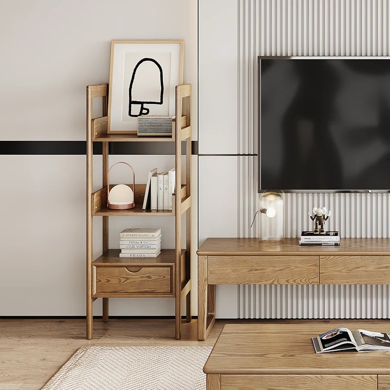 Premium Ash Wood Shelving Unit - Multi-Layer Storage Shelf For Living Room & Study