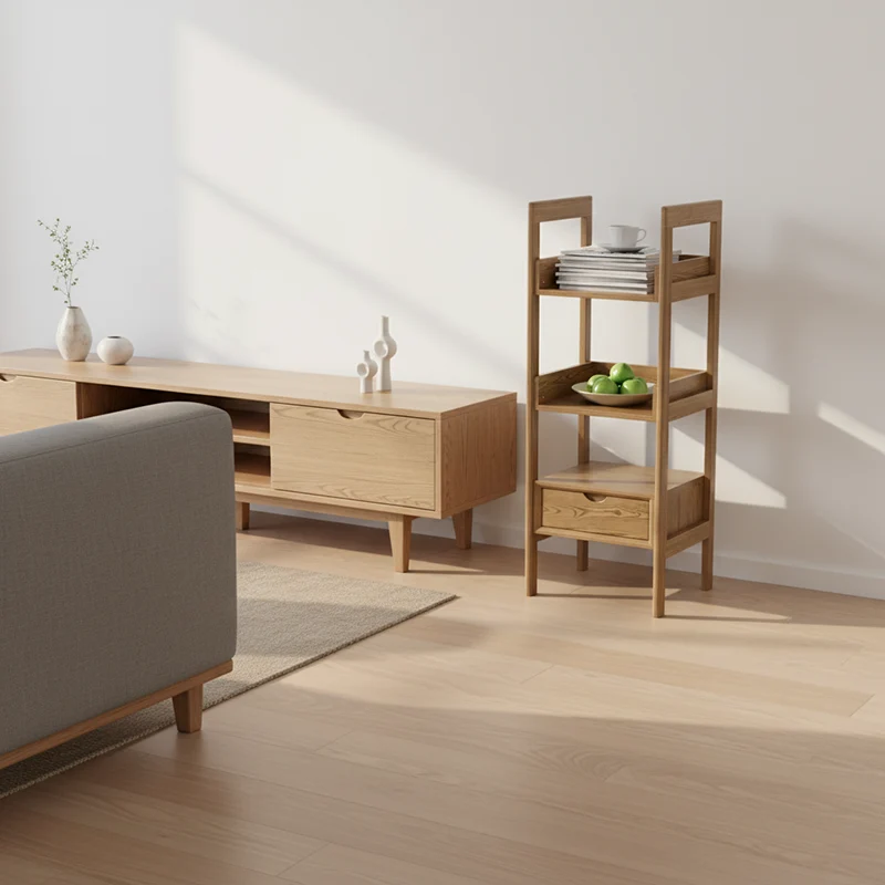Premium Ash Wood Shelving Unit - Multi-Layer Storage Shelf For Living Room & Study
