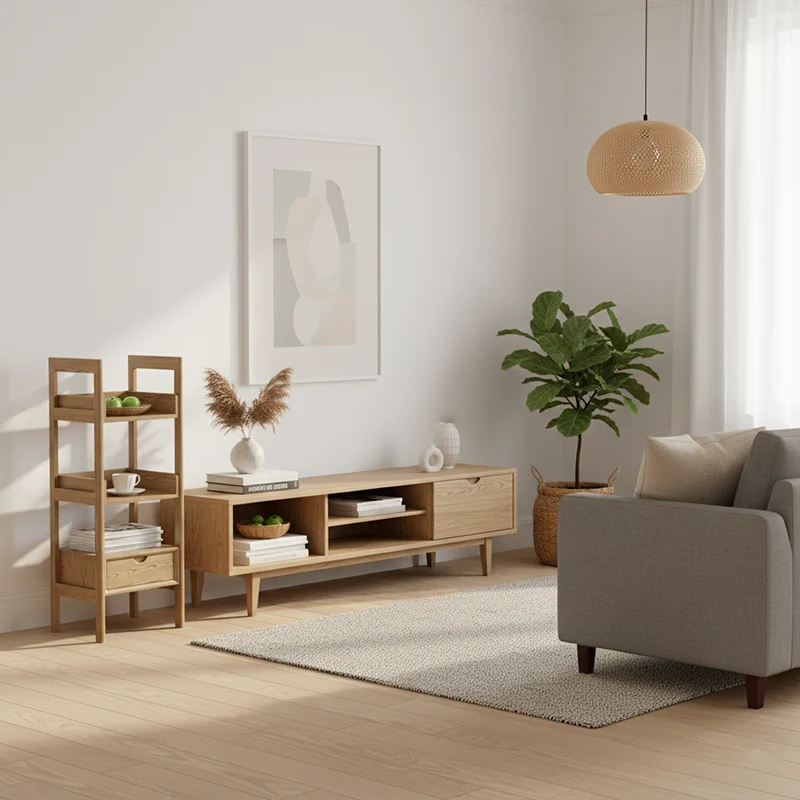 Premium Ash Wood Shelving Unit - Multi-Layer Storage Shelf For Living Room & Study
