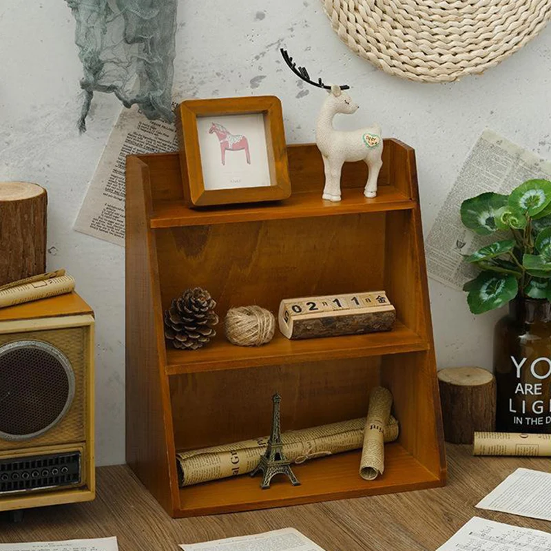 Traditional Vintage Rectangular Pine Plywood Storage Cabinet 3-Tier Sturdy Durable For Living Room