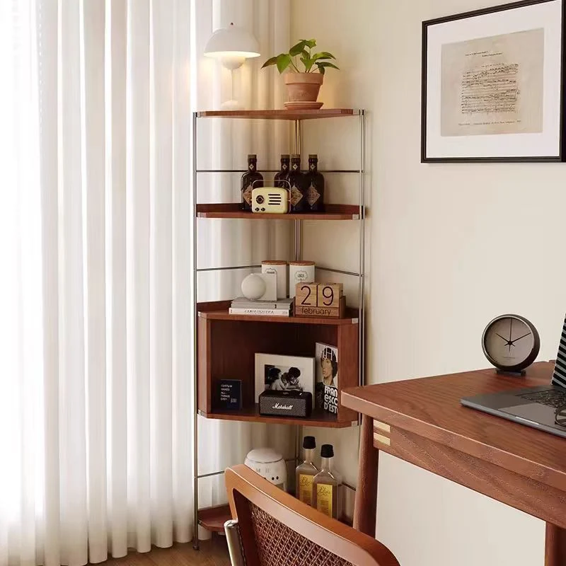 Modern Minimalist Rectangular Particle Board Steel Storage Corner Shelf Unit 5-Tier For Living Room
