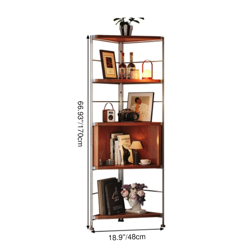 Modern Minimalist Rectangular Particle Board Steel Storage Corner Shelf Unit 5-Tier For Living Room