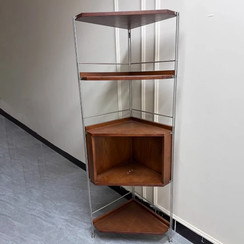 Modern Minimalist Rectangular Particle Board Steel Storage Corner Shelf Unit 5-Tier For Living Room
