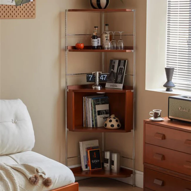 Modern Minimalist Rectangular Particle Board Steel Storage Corner Shelf Unit 5-Tier For Living Room