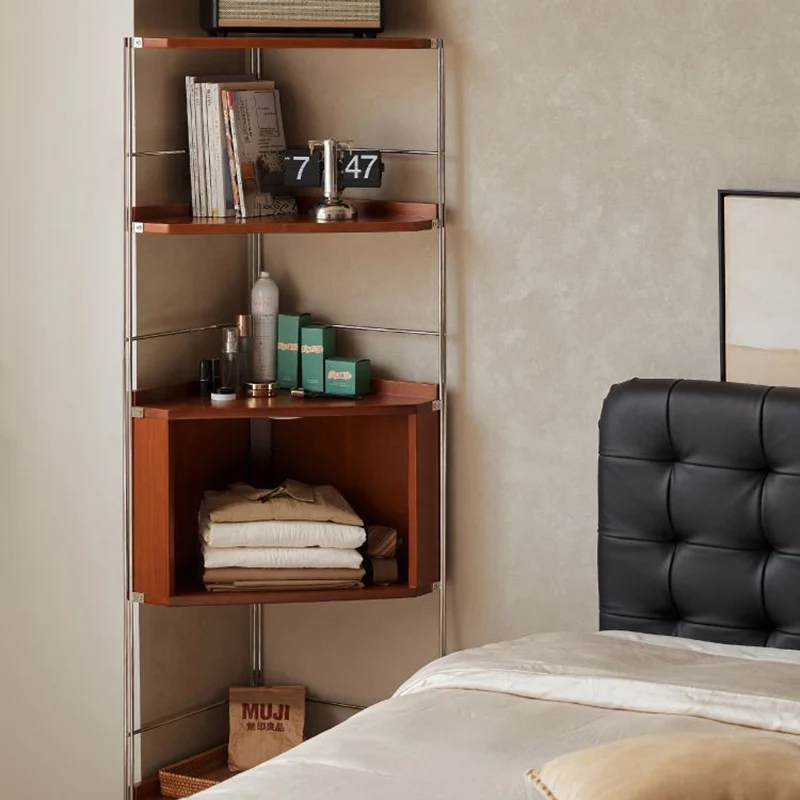 Modern Minimalist Rectangular Particle Board Steel Storage Corner Shelf Unit 5-Tier For Living Room