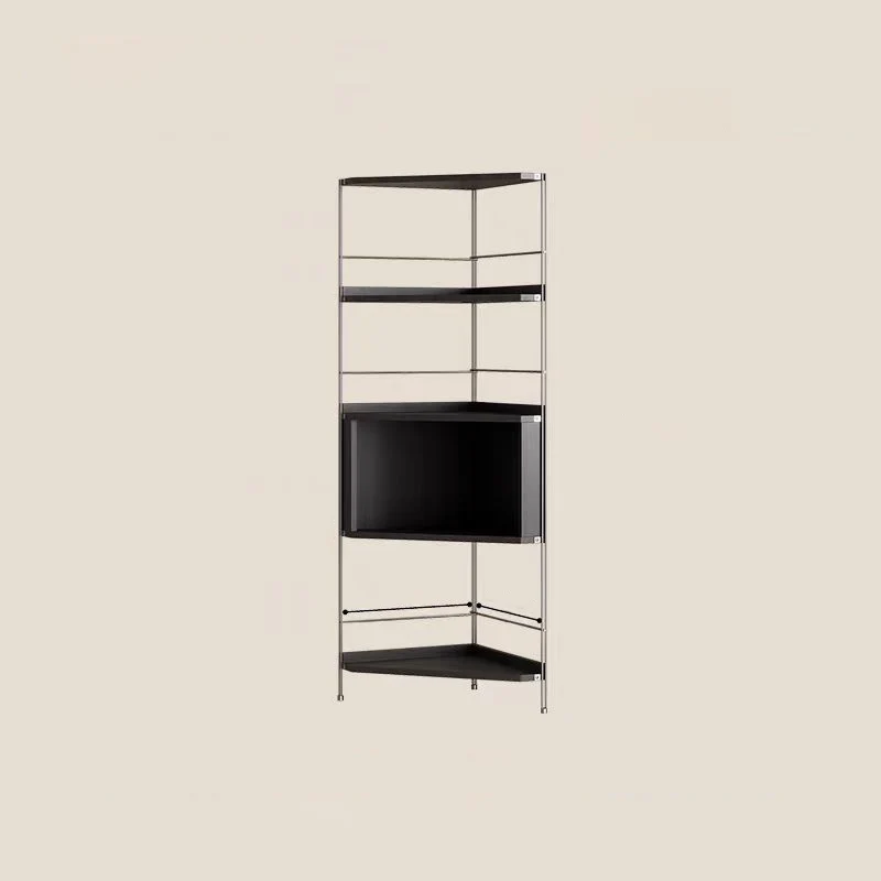 Modern Minimalist Rectangular Particle Board Steel Storage Corner Shelf Unit 5-Tier For Living Room