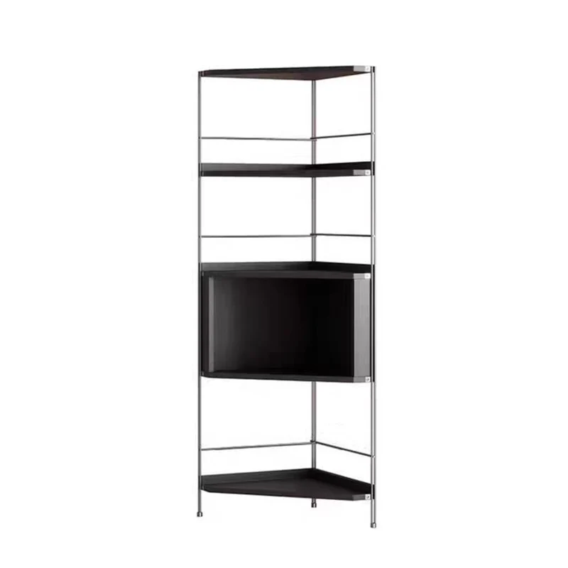 Modern Minimalist Rectangular Particle Board Steel Storage Corner Shelf Unit 5-Tier For Living Room