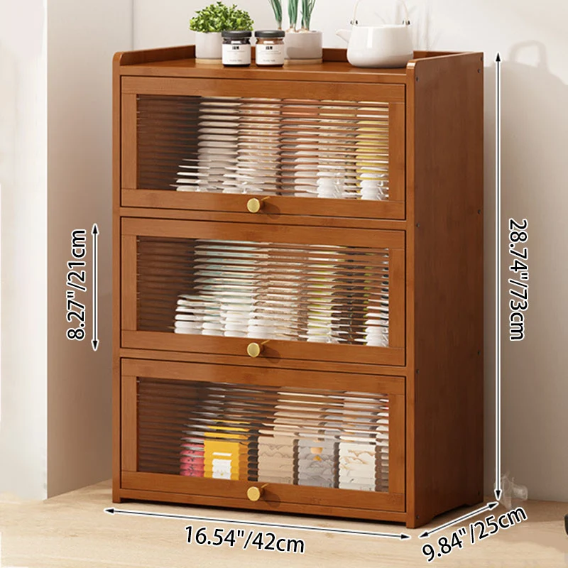 Traditional Chinese Bamboo Acrylic Rectangular Storage Cabinet 2/3/4-Tier For Living Room