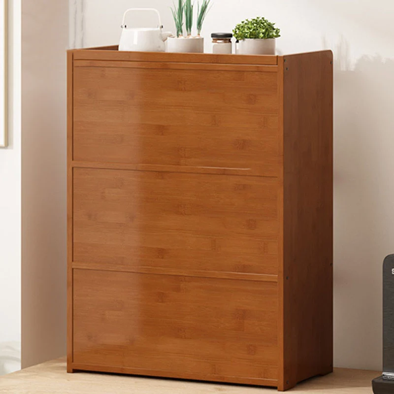 Traditional Chinese Bamboo Acrylic Rectangular Storage Cabinet 2/3/4-Tier For Living Room